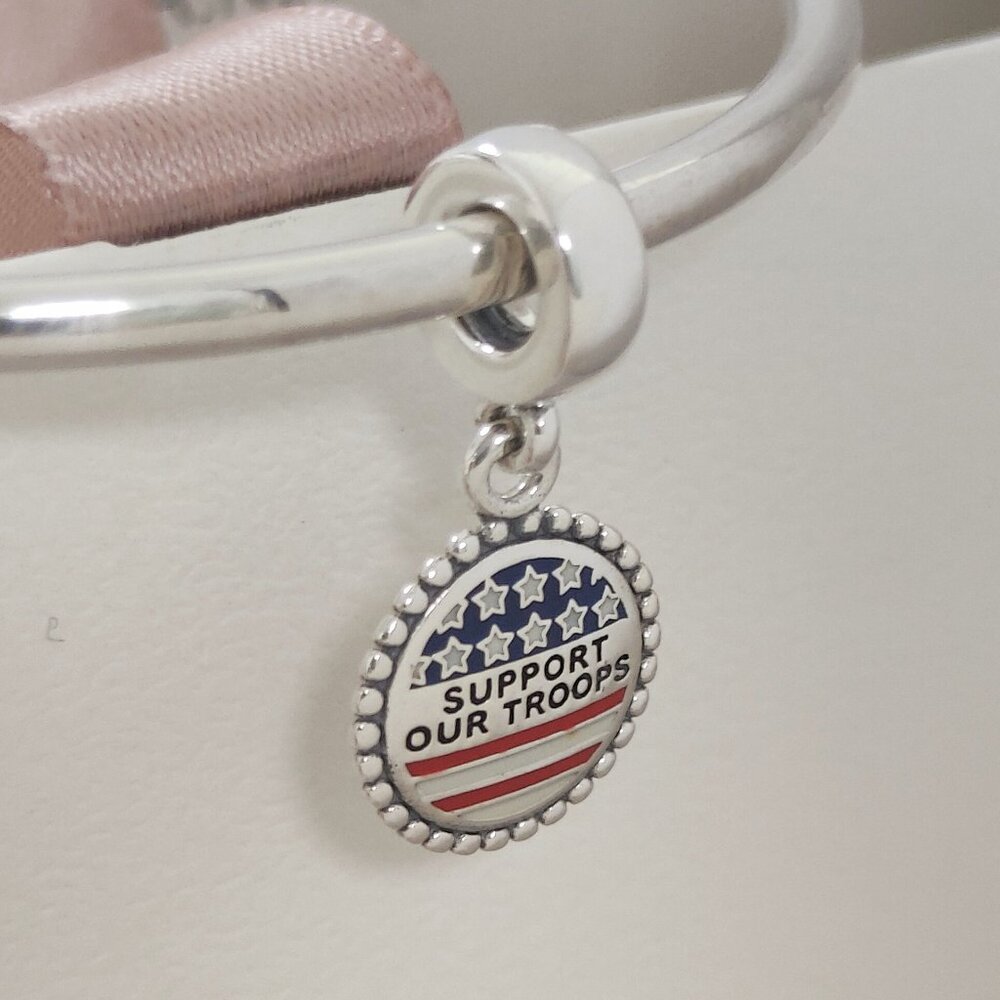 Pandora United States Flag & Support Our Troops Dangle Charm S925 Silver